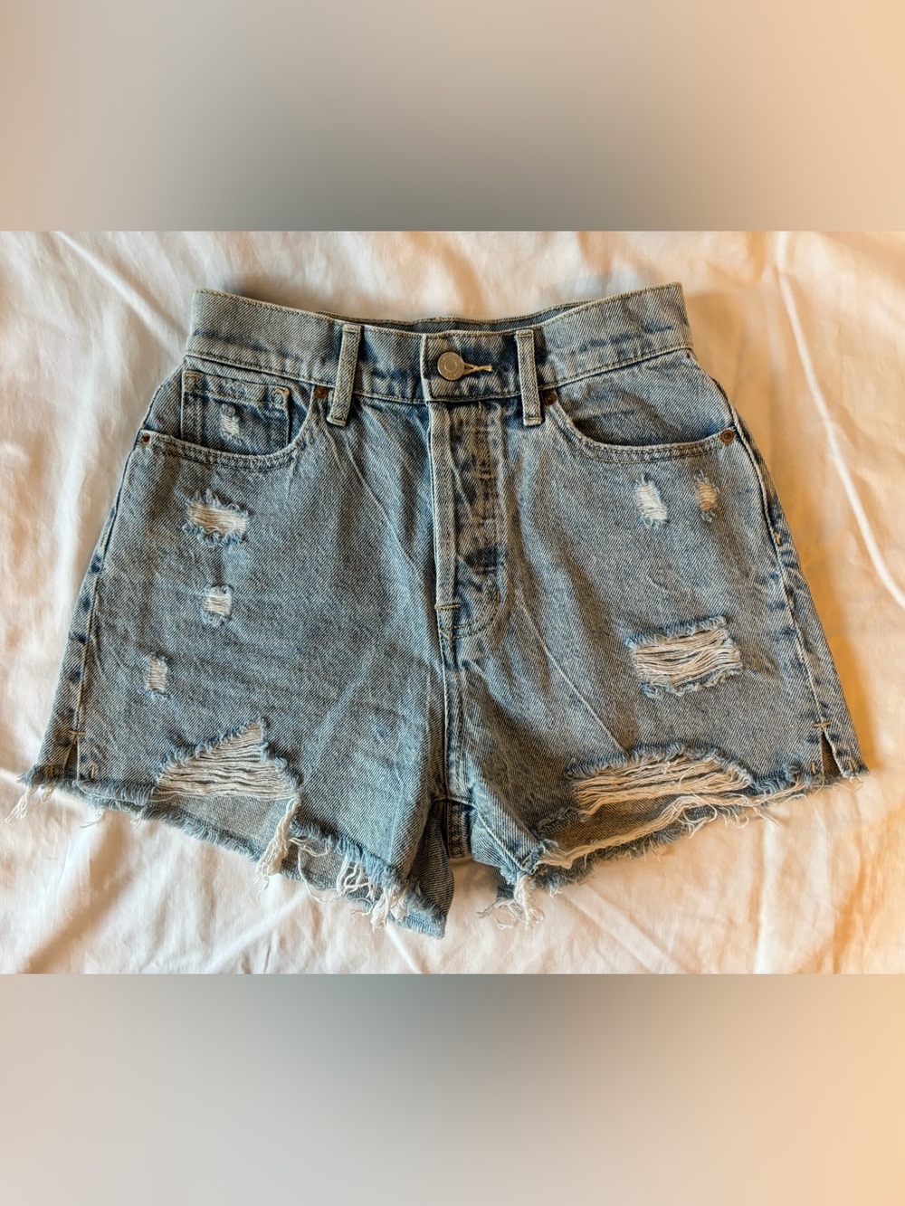 PacSun Light Blue Distressed High-Rise Denim Shorts